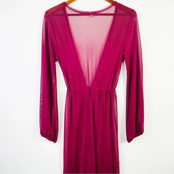 Thin Mesh Long Sleeve Tie Front Swimsuit Swim Beach Maxi Cover Up Dress - Picture 7 of 8